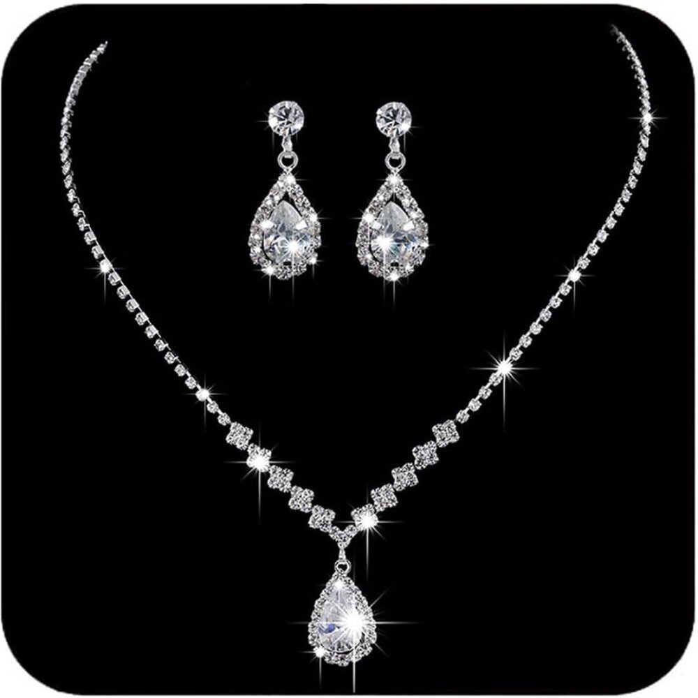 Bride Crystal Necklace Earrings Set Bridal Wedding Jewelry Sets Rhinestone Choke